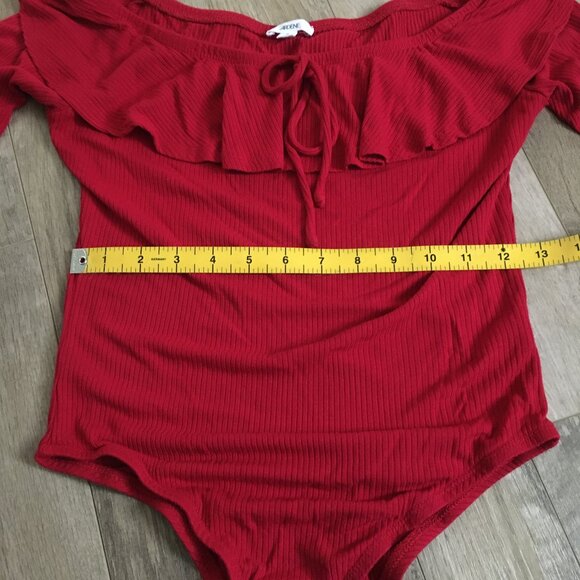 Flamenco Red Ruffle Collar 3/4 Sleeve Bamboo Bodysuit - Picture 12 of 15